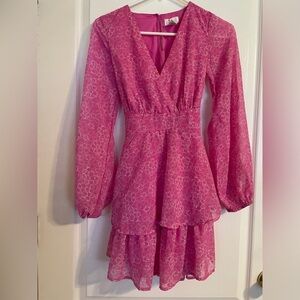 Japna Tiered Mint Pink Watercolor V Neck Mini Dress Size XS Fairy‎ Garden Boho